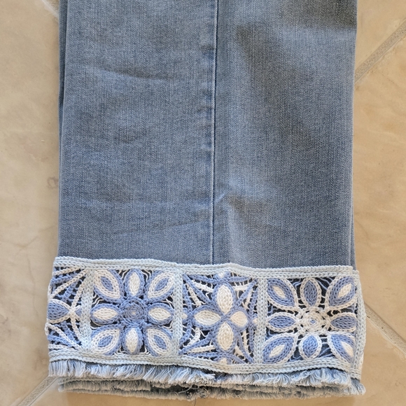 CHARLIE B Light Blue Flare Jeans with Lace Hem - Picture 3 of 7